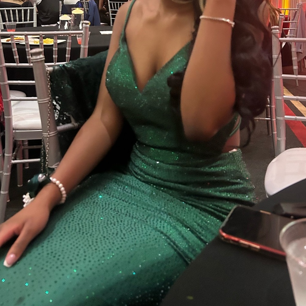 Emerald Green Prom Dress with Corsage
